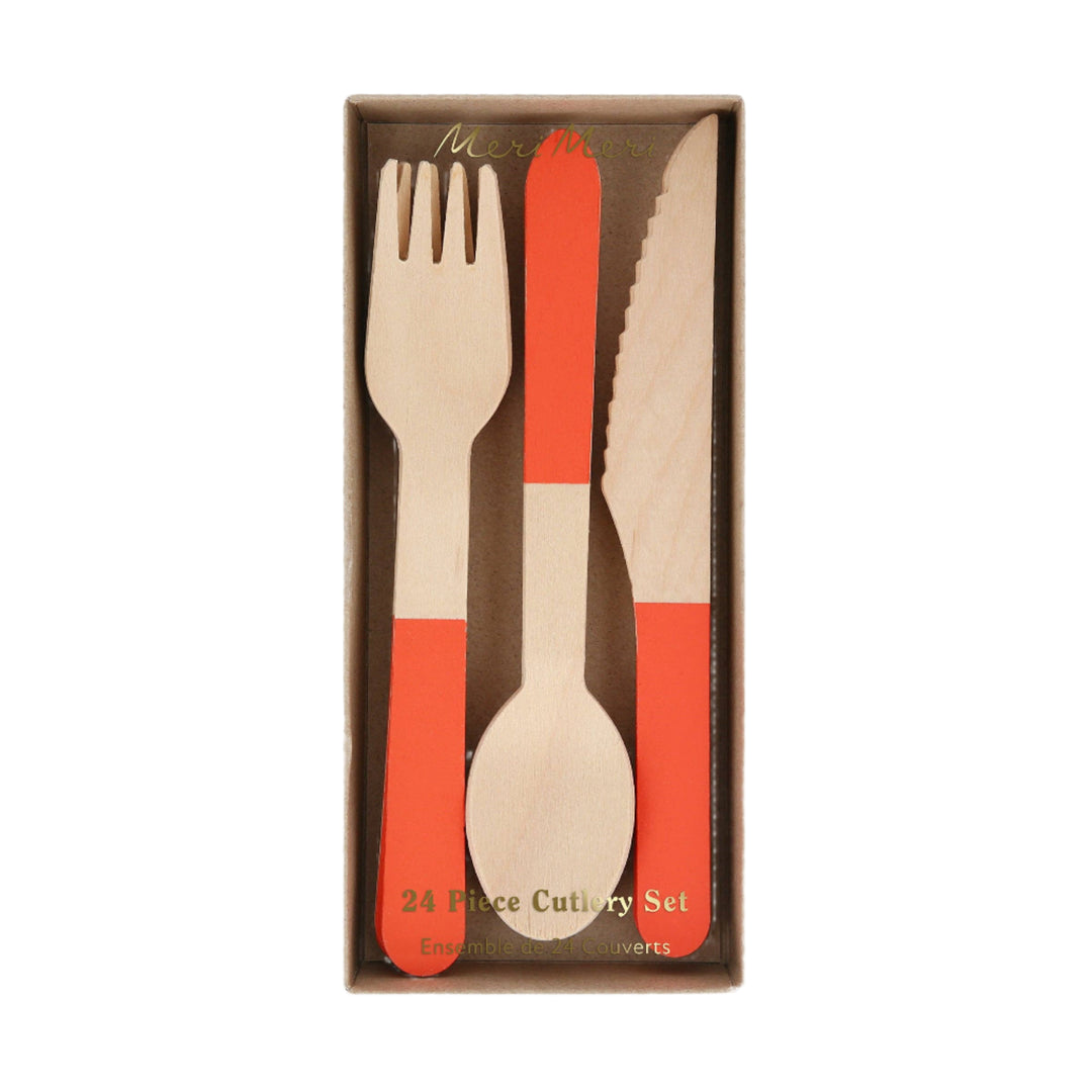 Tomato Red Wooden Cutlery Set Meri Meri Tomato Red Wooden Cutlery Set Bonjour Fete - Party Supplies