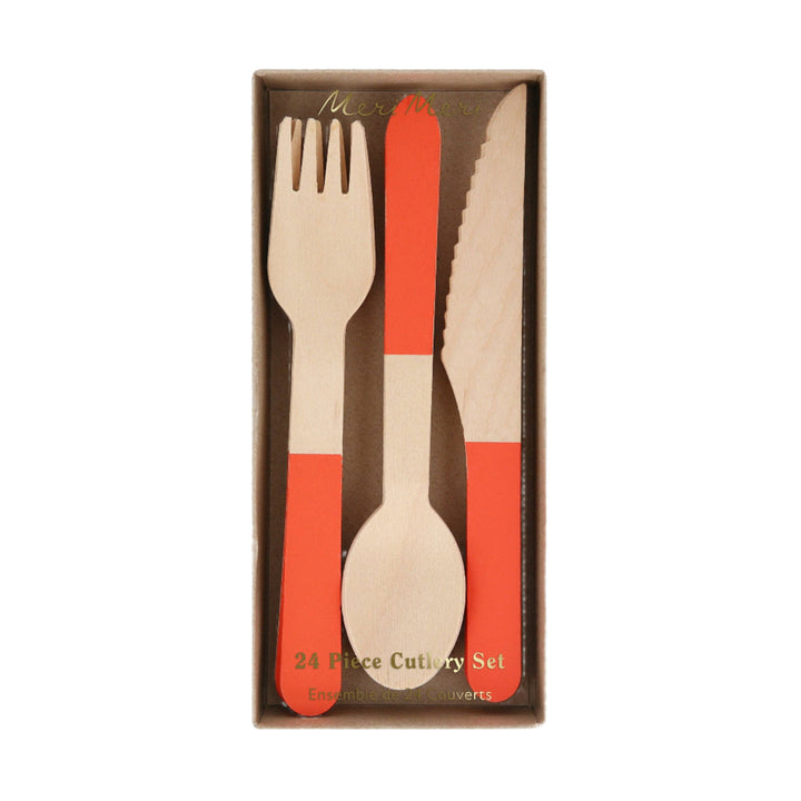 Tomato Red Wooden Cutlery Set Meri Meri Tomato Red Wooden Cutlery Set Bonjour Fete - Party Supplies