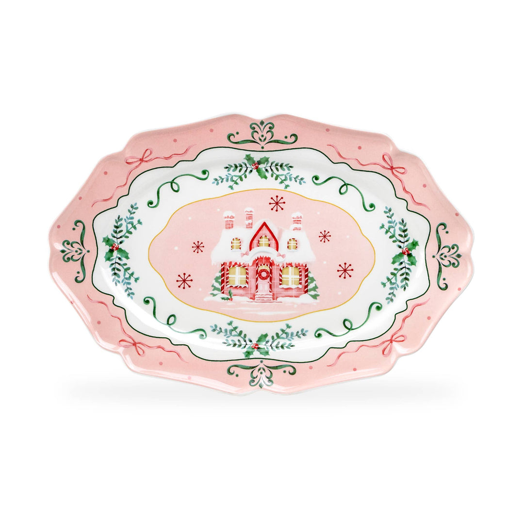 Christmas House Pink 14.5" Serving Platter Grace Teaware Christmas House Pink 14.5" Serving Platter Bonjour Fete - Party Supplies