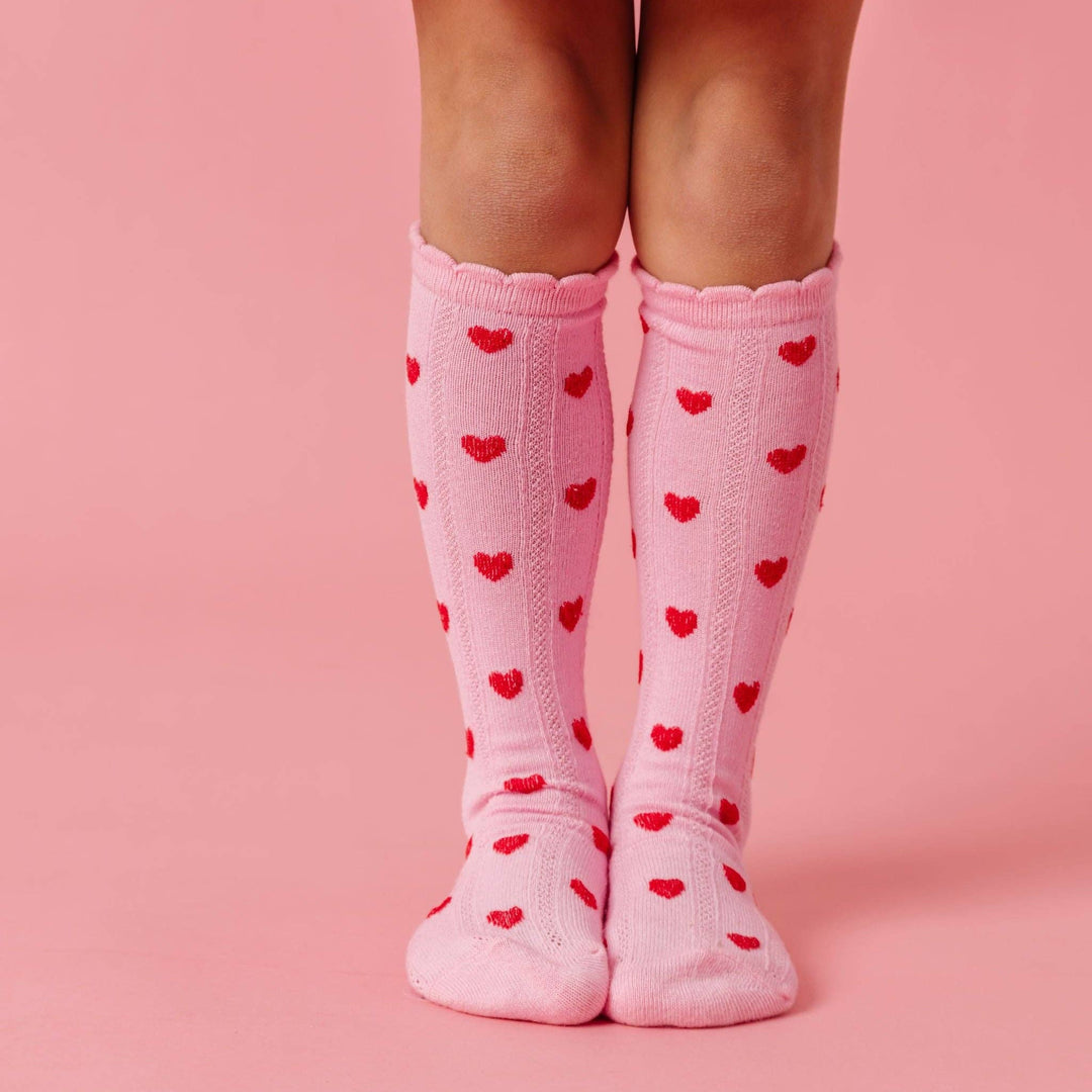 TRUE LOVE SCALLOPED KNEE HIGH SOCKS Little Stocking Co. Valentine's Day Accessories TRUE LOVE SCALLOPED KNEE HIGH SOCKS Bonjour Fete - Party Supplies