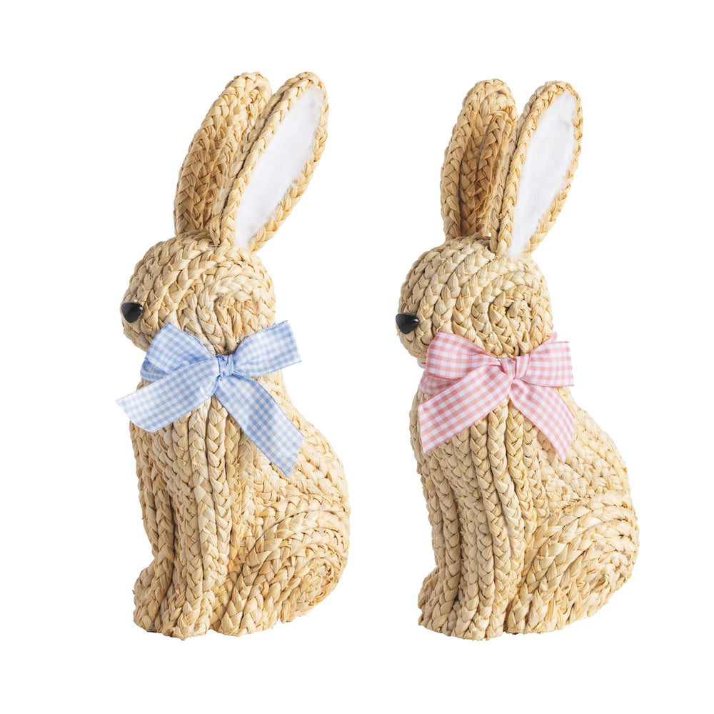 WOVEN BUNNY WITH GINGHAM BOW DECORATION Mud Pie Easter Home WOVEN BUNNY WITH GINGHAM BOW DECORATION Bonjour Fete - Party Supplies