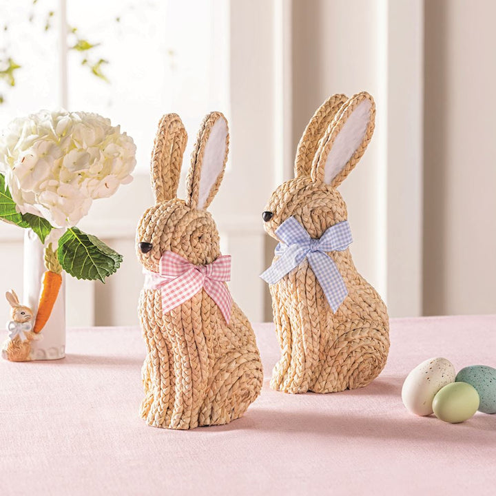 WOVEN BUNNY WITH GINGHAM BOW DECORATION Mud Pie Easter Home WOVEN BUNNY WITH GINGHAM BOW DECORATION Bonjour Fete - Party Supplies