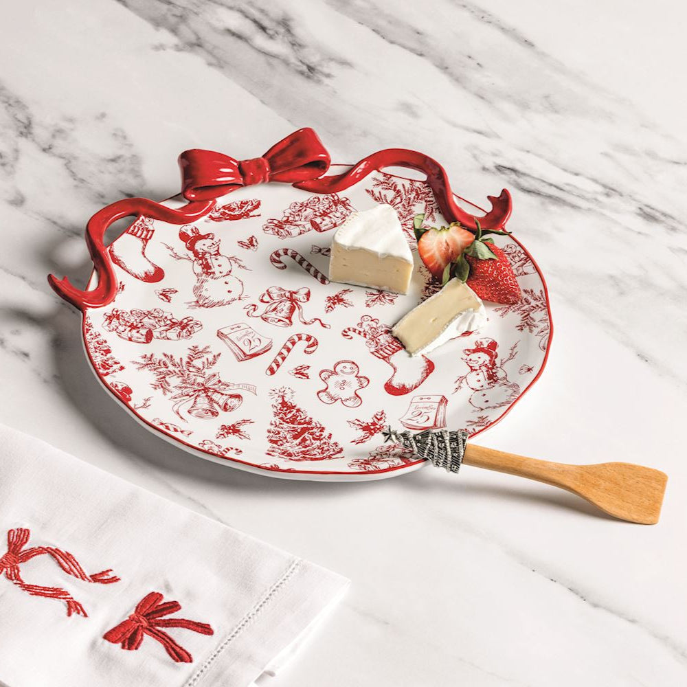 BOW CHRISTMAS PLATE & SPREADER SET Mud Pie Christmas Holiday Kitchen & Entertaining BOW CHRISTMAS PLATE & SPREADER SET Bonjour Fete - Party Supplies
