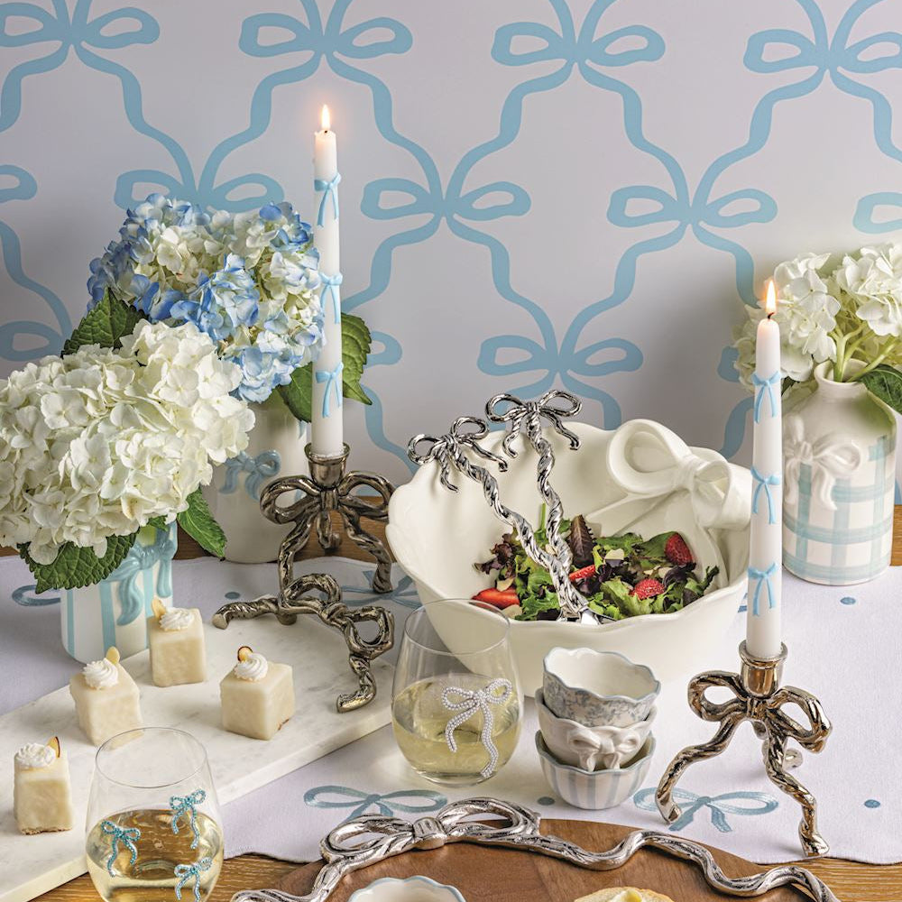 BLUE BOW TAPER CANDLES Mud Pie Home Candles BLUE BOW TAPER CANDLES Bonjour Fete - Party Supplies