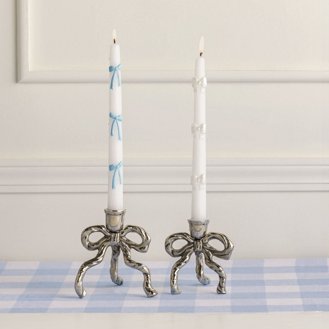 WHITE BOW TAPER CANDLES Mud Pie Home Candles WHITE BOW TAPER CANDLES Bonjour Fete - Party Supplies