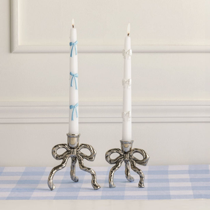 WHITE BOW TAPER CANDLES Mud Pie Home Candles WHITE BOW TAPER CANDLES Bonjour Fete - Party Supplies