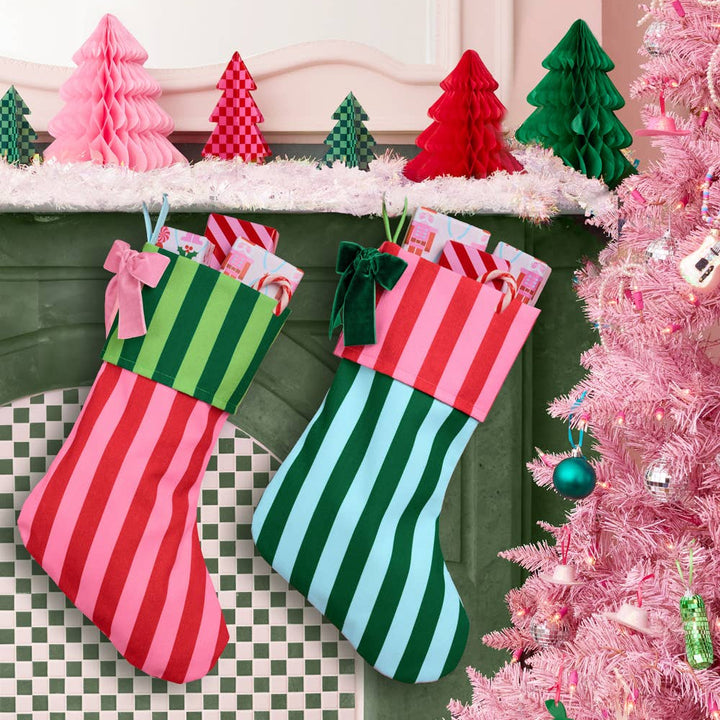 Striped Stocking Set - 2 pieces Xmas Christmas Holiday Tree xo, Fetti Striped Stocking Set - 2 pieces Xmas Christmas Holiday Tree Bonjour Fete - Party Supplies