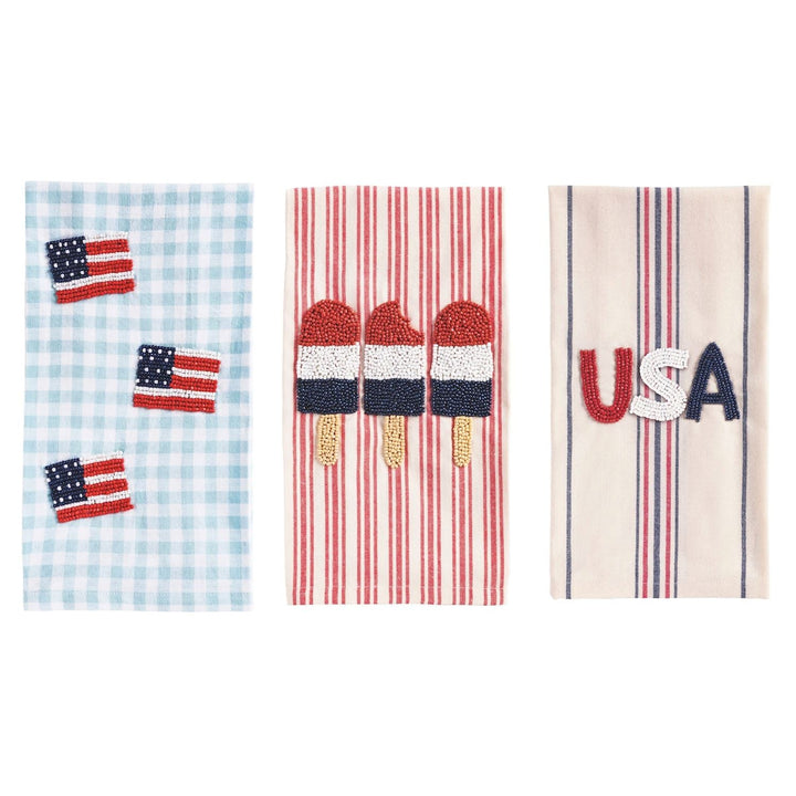 BEADED AMERICANA TOWEL Mud Pie 4th of July BEADED AMERICANA TOWEL Bonjour Fete - Party Supplies
