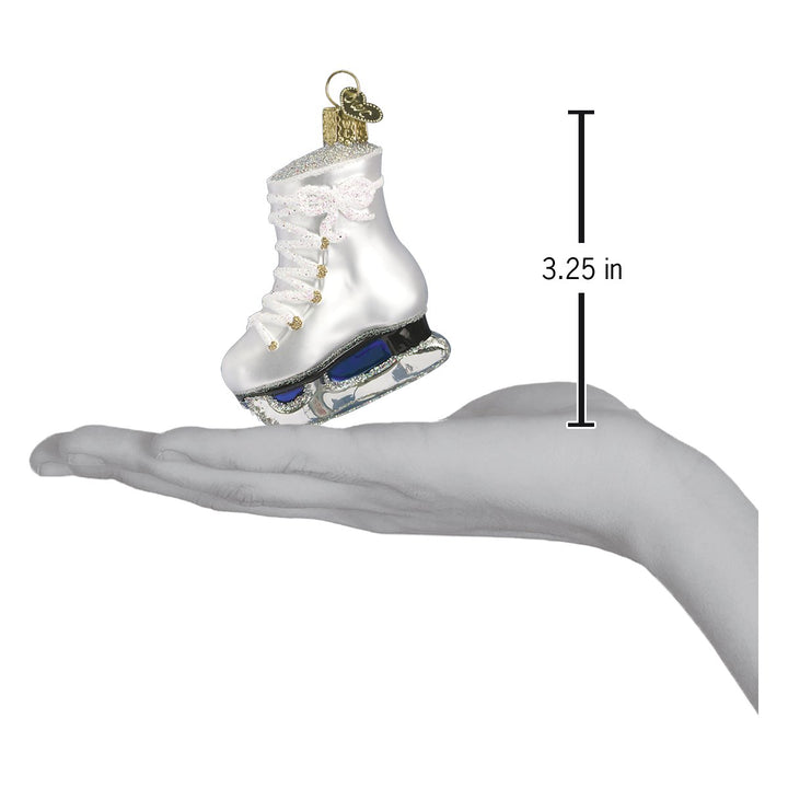White and gold ice skate ornament, additional angle