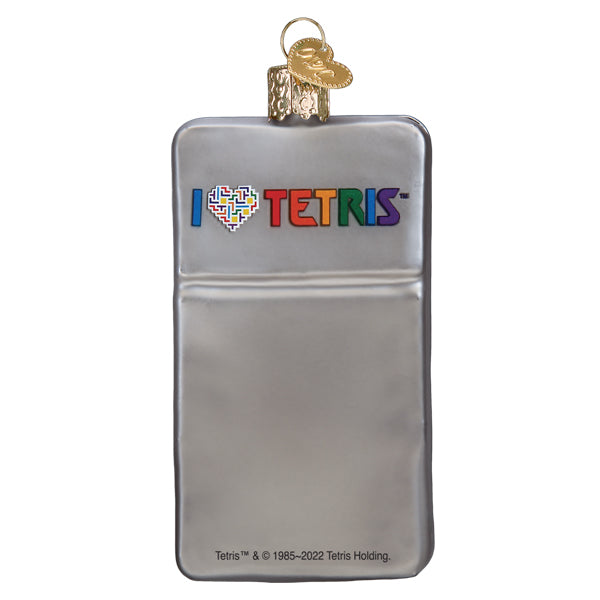 Second angle of the Tetris handheld game ornament on a white background