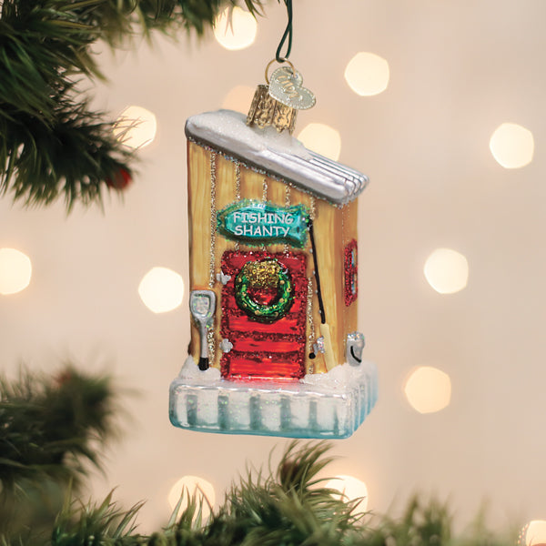 Ice Fishing Shanty Ornament Old World Christmas 3.25 X 2 X 1.75 / 44250 Ice Fishing Shanty Ornament Bonjour Fete - Party Supplies