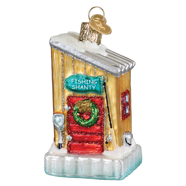 Ice Fishing Shanty Ornament Old World Christmas 3.25 X 2 X 1.75 / 44250 Ice Fishing Shanty Ornament Bonjour Fete - Party Supplies