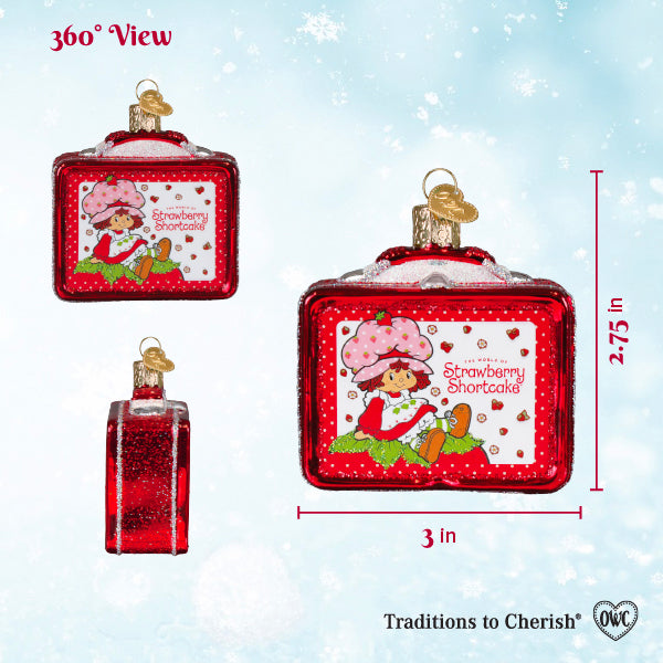 Strawberry Shortcake lunchbox ornament sizing graphic with 360 degree views