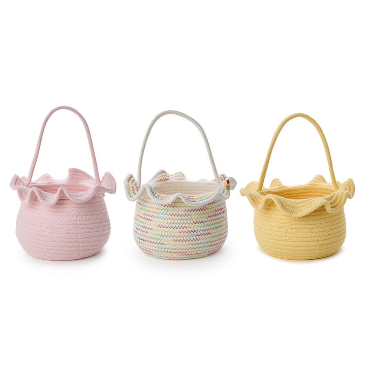RUFFLES COTTON ROPE EASTER BASKET Two's Company Easter Baskets RUFFLES COTTON ROPE EASTER BASKET Bonjour Fete - Party Supplies