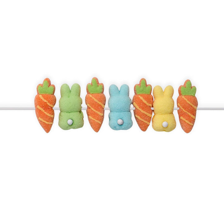 BUNNIES AND CARROTS VANILLA MARSHMALLOW CANDY KABOB Two's Company Easter Candy Green & Blue BUNNIES AND CARROTS VANILLA MARSHMALLOW CANDY KABOB Bonjour Fete - Party Supplies