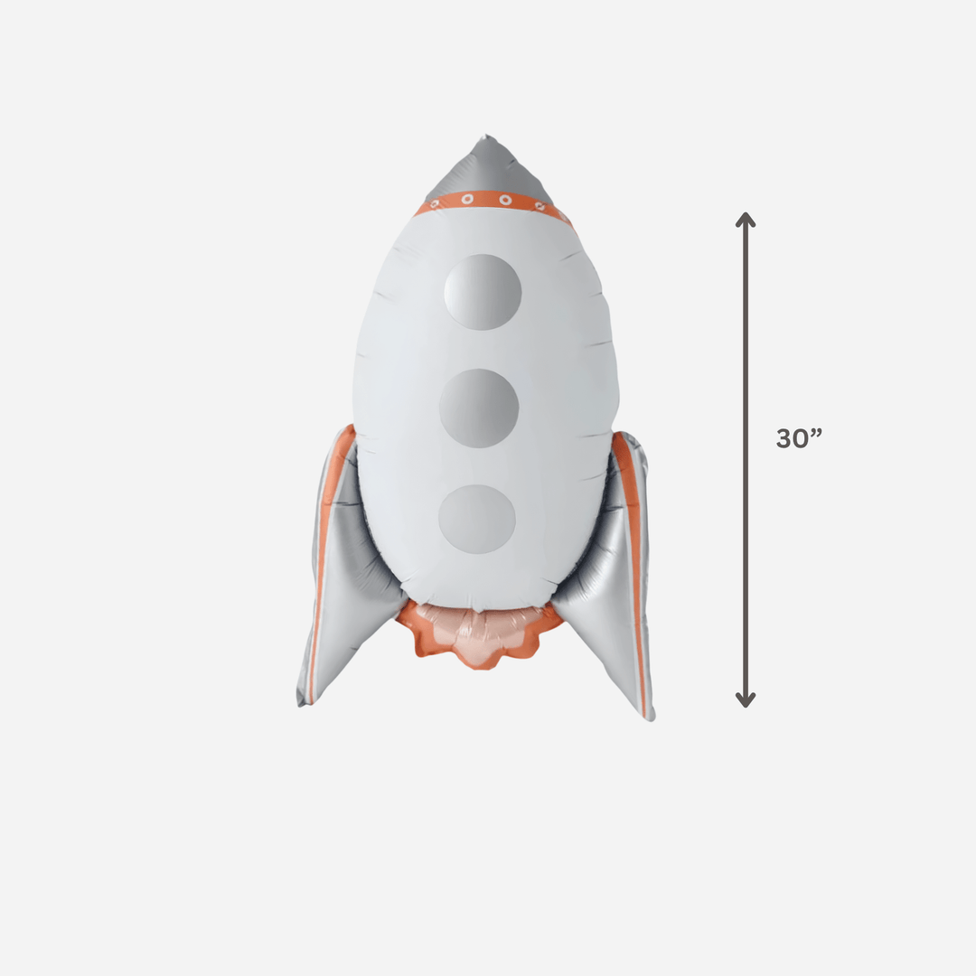 Rocket ship foil balloon with 30 inch size guide for an astronaut or blast-off party