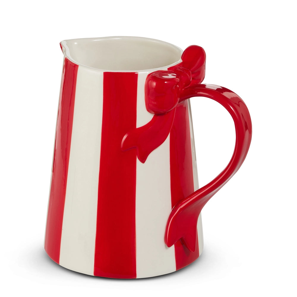 STRIPED BOW PITCHER Raz Christmas Holiday Kitchen & Entertaining STRIPED BOW PITCHER Bonjour Fete - Party Supplies