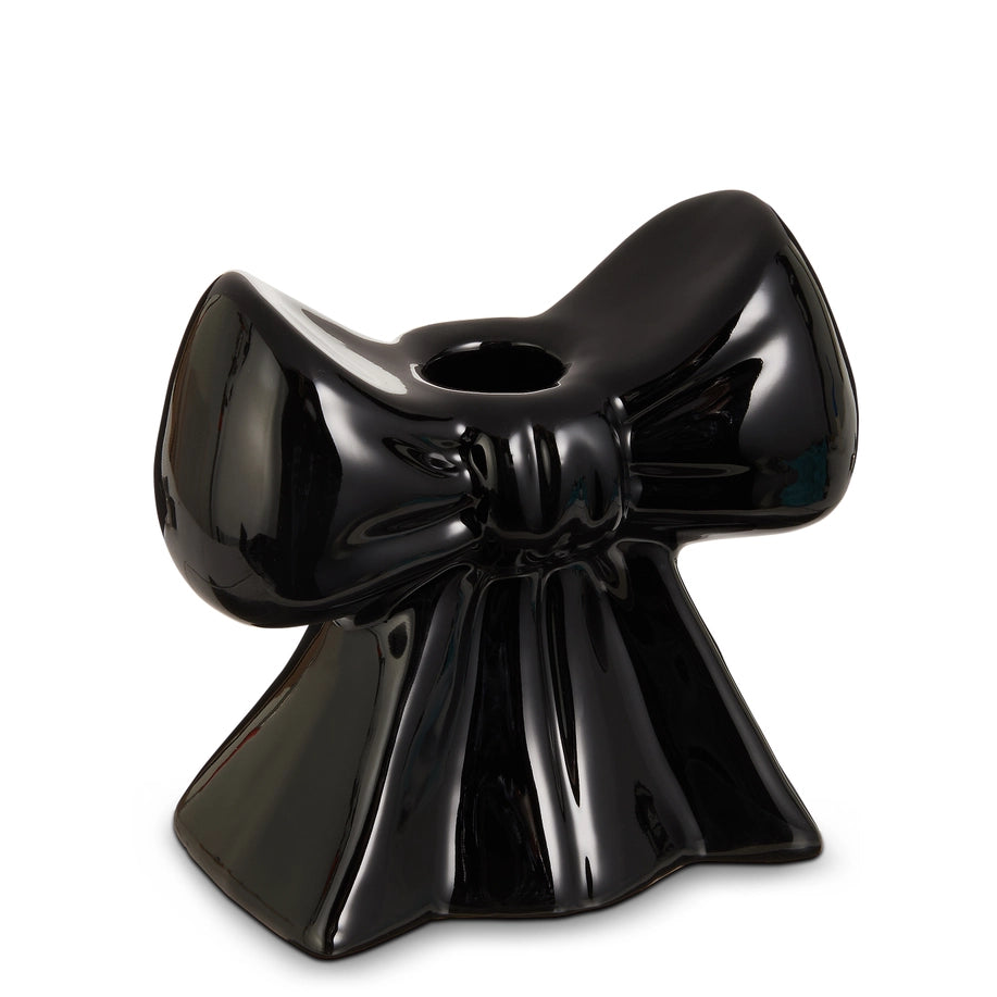 BLACK BOW CANDLE HOLDER Raz Christmas Holiday Kitchen & Entertaining BLACK BOW CANDLE HOLDER Bonjour Fete - Party Supplies