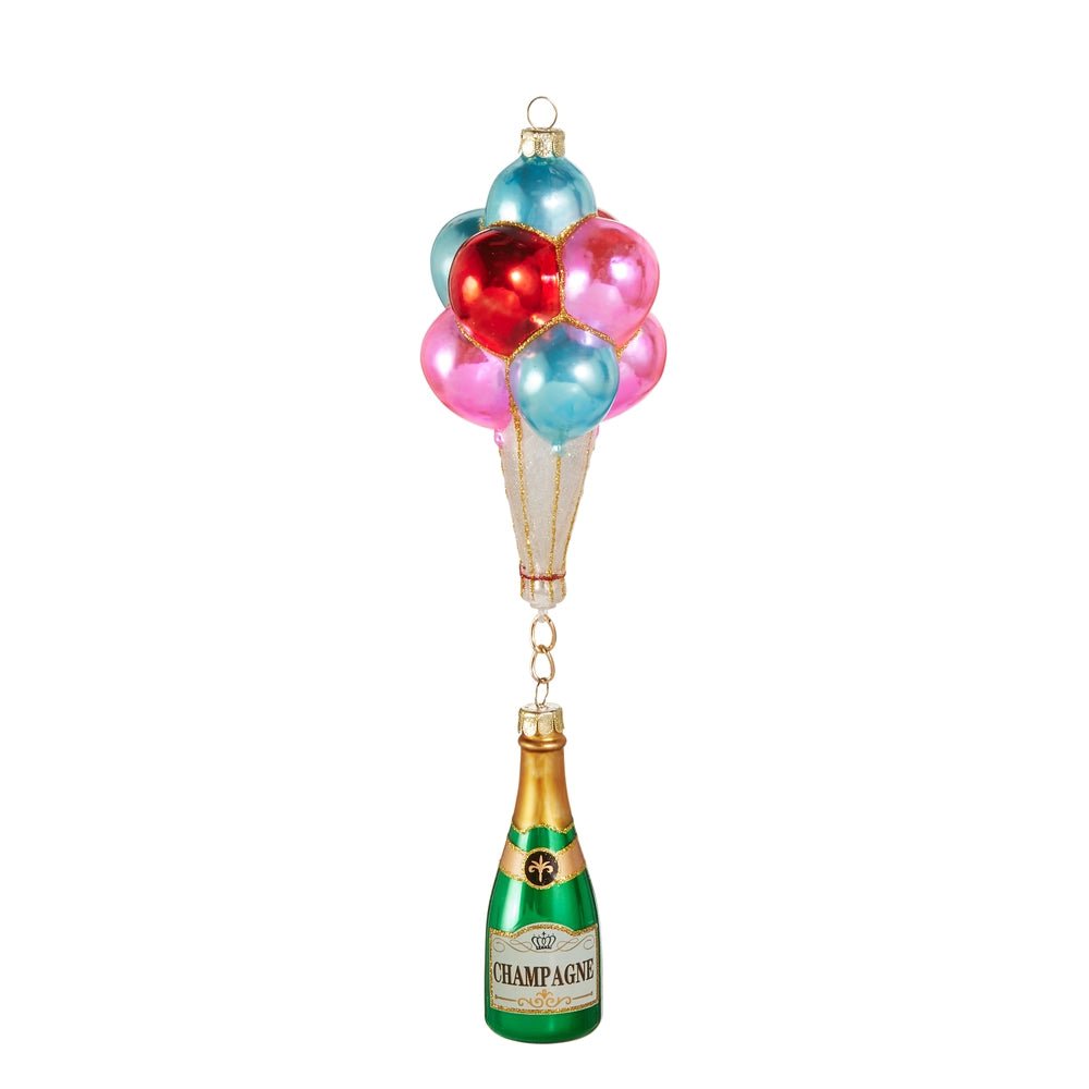 BALLOONS AND CHAMPAGNE GLASS ORNAMENT Raz Christmas Ornament BALLOONS AND CHAMPAGNE GLASS ORNAMENT Bonjour Fete - Party Supplies