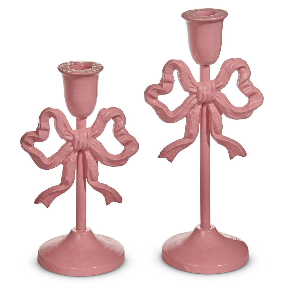 PINK BOW CANDLESTICK HOLDER Raz Valentine's Day Decor PINK BOW CANDLESTICK HOLDER Bonjour Fete - Party Supplies