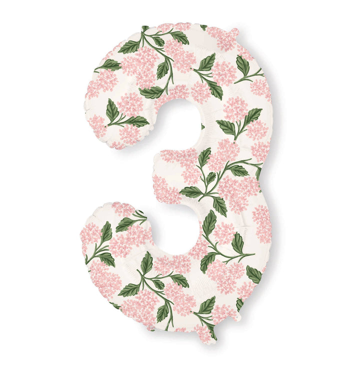 PINK HYDRANGEA NUMBER FOIL BALLOON Rifle Paper Co Number 3 PINK HYDRANGEA NUMBER FOIL BALLOON Bonjour Fete - Party Supplies