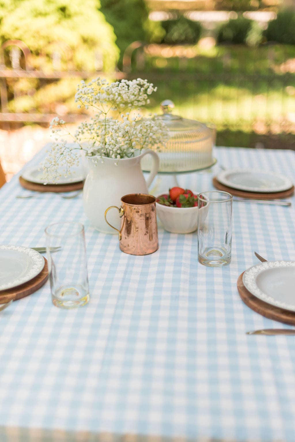 Blue Ruffled Gingham Tablecloth: 60" x 90" Galley and Fen Blue Ruffled Gingham Tablecloth: 60" x 90" Bonjour Fete - Party Supplies