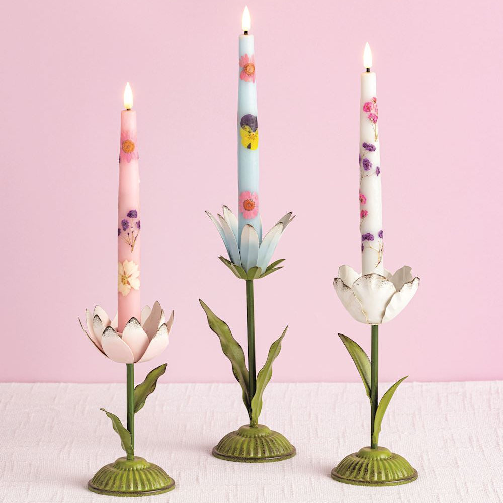 PRESSED FLOWER LED TAPER CANDLE Mud Pie Home Candles PRESSED FLOWER LED TAPER CANDLE Bonjour Fete - Party Supplies