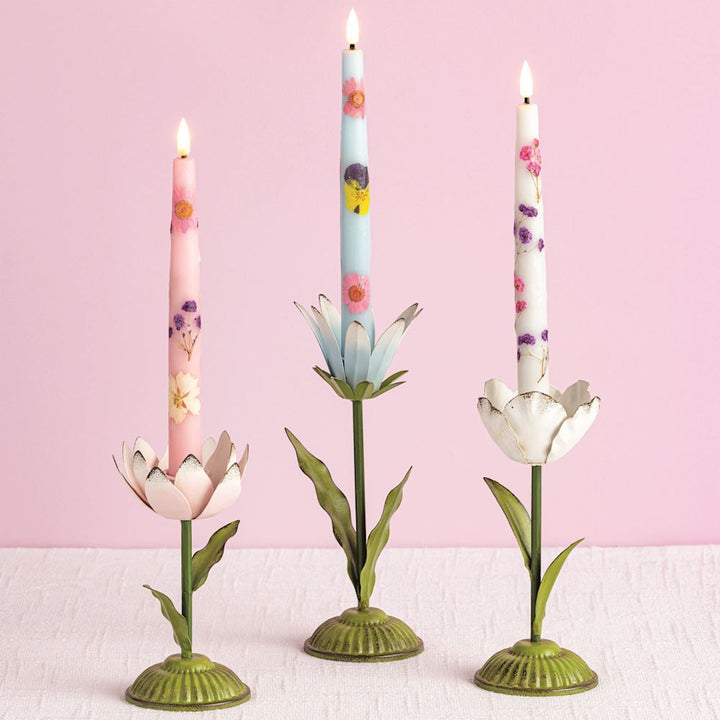 PRESSED FLOWER LED TAPER CANDLE Mud Pie Home Candles PRESSED FLOWER LED TAPER CANDLE Bonjour Fete - Party Supplies