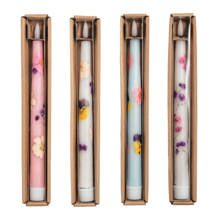 PRESSED FLOWER LED TAPER CANDLE Mud Pie Home Candles PRESSED FLOWER LED TAPER CANDLE Bonjour Fete - Party Supplies