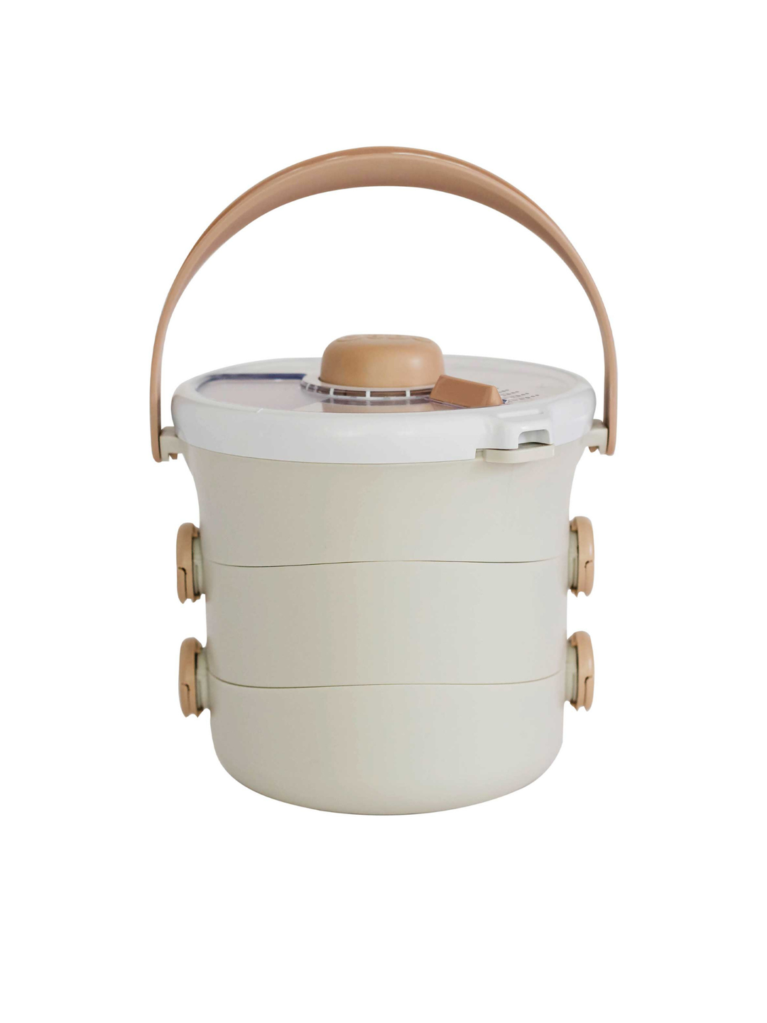 GoBe Lunch Stack in Milk Tea cream, stacked with the carry handle raised
