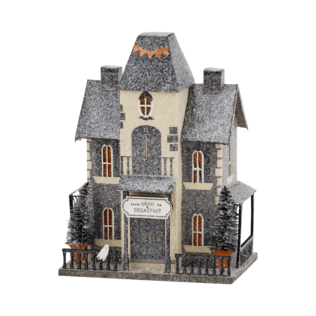Dead & Breakfast haunted village house paper Halloween decoration for a spooky display
