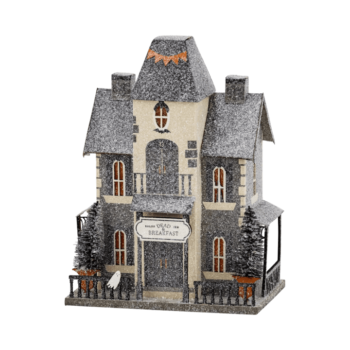 Dead & Breakfast haunted village house paper Halloween decoration for a spooky display
