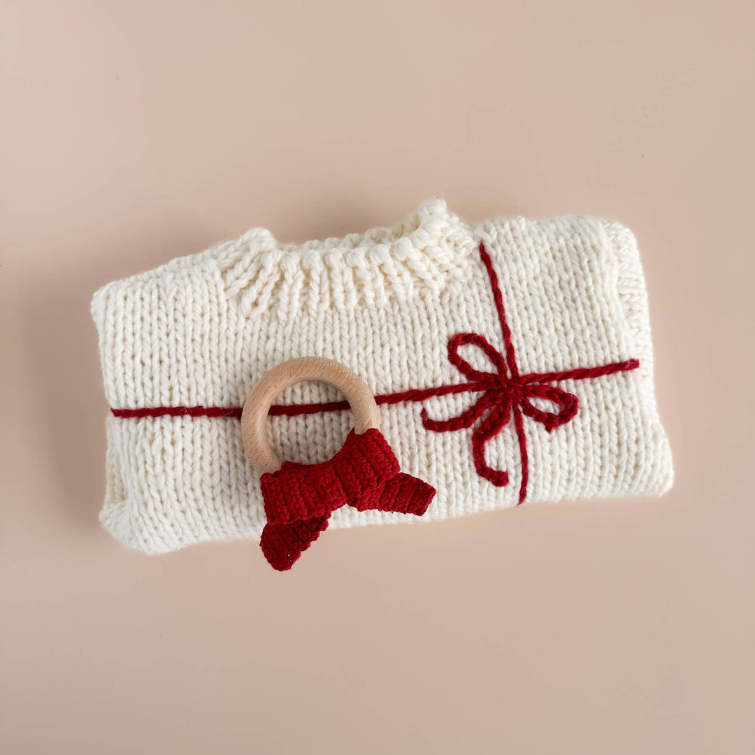 Teether Bow Red Cotton Crochet Fall Christmas Gift Holiday The Blueberry Hill Teether Bow Red Cotton Crochet Fall Christmas Gift Holiday Bonjour Fete - Party Supplies