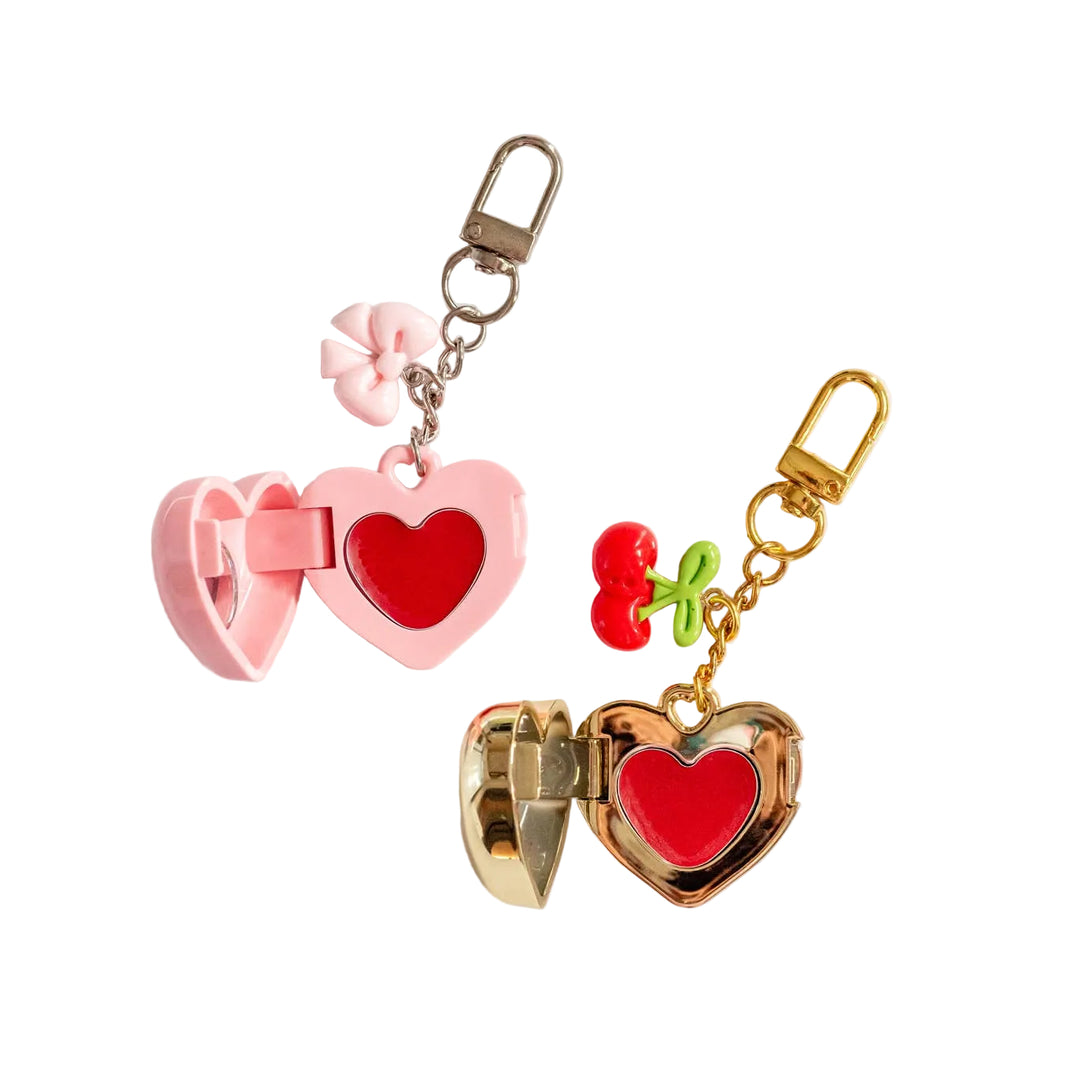 CHERRY & BOW LIP BALM HEART KEYCHAIN / BAG CHARM: Pink Bow Candier CHERRY & BOW LIP BALM HEART KEYCHAIN / BAG CHARM: Pink Bow Bonjour Fete - Party Supplies