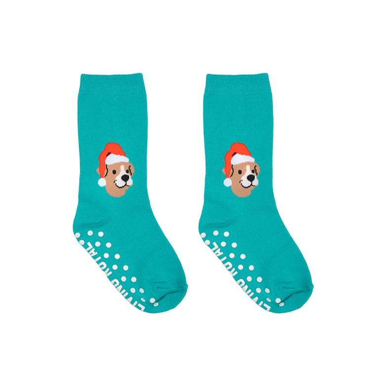3D Packaged Crew Socks - Kids - Holiday - Santa Puppy -Teal Living Royal Bonjour Fete - Party Supplies