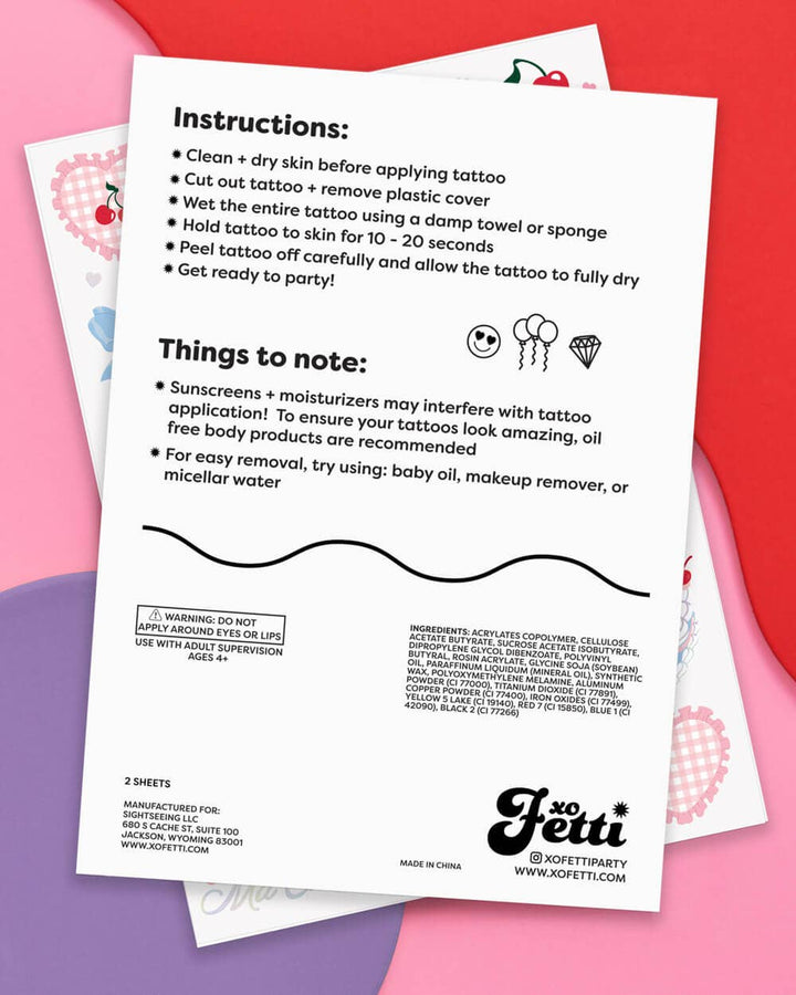 Cherry Tats - 50 temporary tattoos Petit Fetti Cherry Tats - 50 temporary tattoos Bonjour Fete - Party Supplies