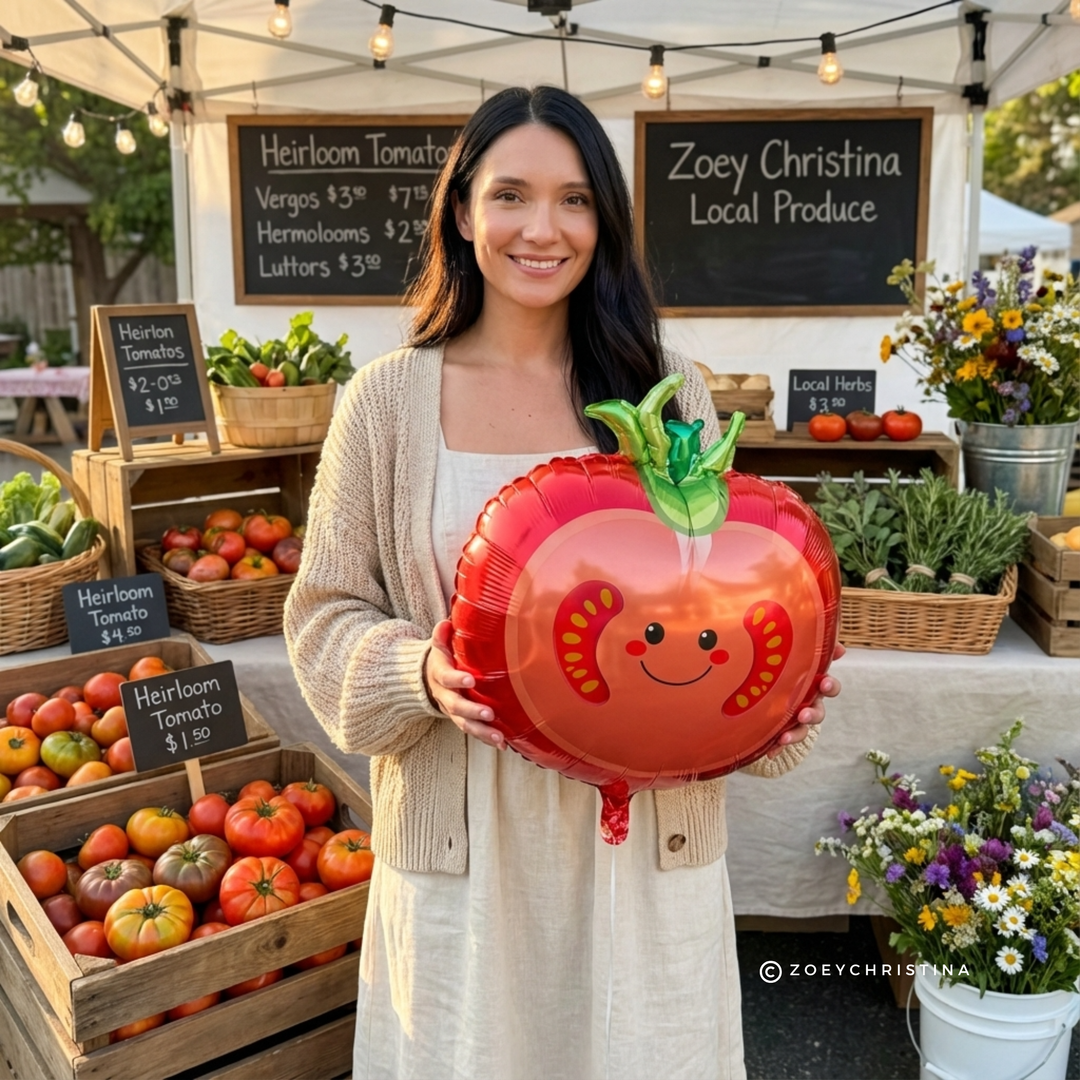 Tomato Foil Balloon – 18" | Farmers Market & Party Décor Zoey Christina Tomato Foil Balloon – 18" | Farmers Market & Party Décor Bonjour Fete - Party Supplies
