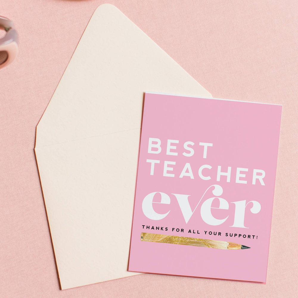 Best Teacher, Teacher Appreciation Thank You Greeting Card Kitty Meow Boutique Bonjour Fete - Party Supplies