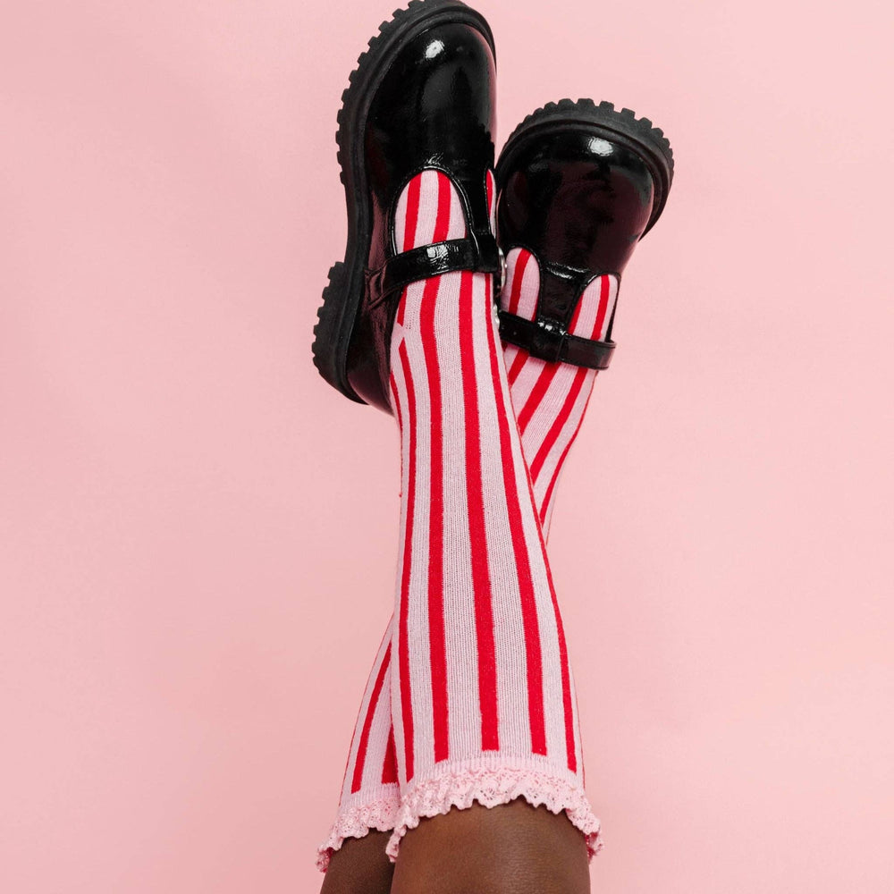 Candy Stripe Lace Top Knee High Socks: 4-6 YEARS Little Stocking Co. Candy Stripe Lace Top Knee High Socks: 4-6 YEARS Bonjour Fete - Party Supplies