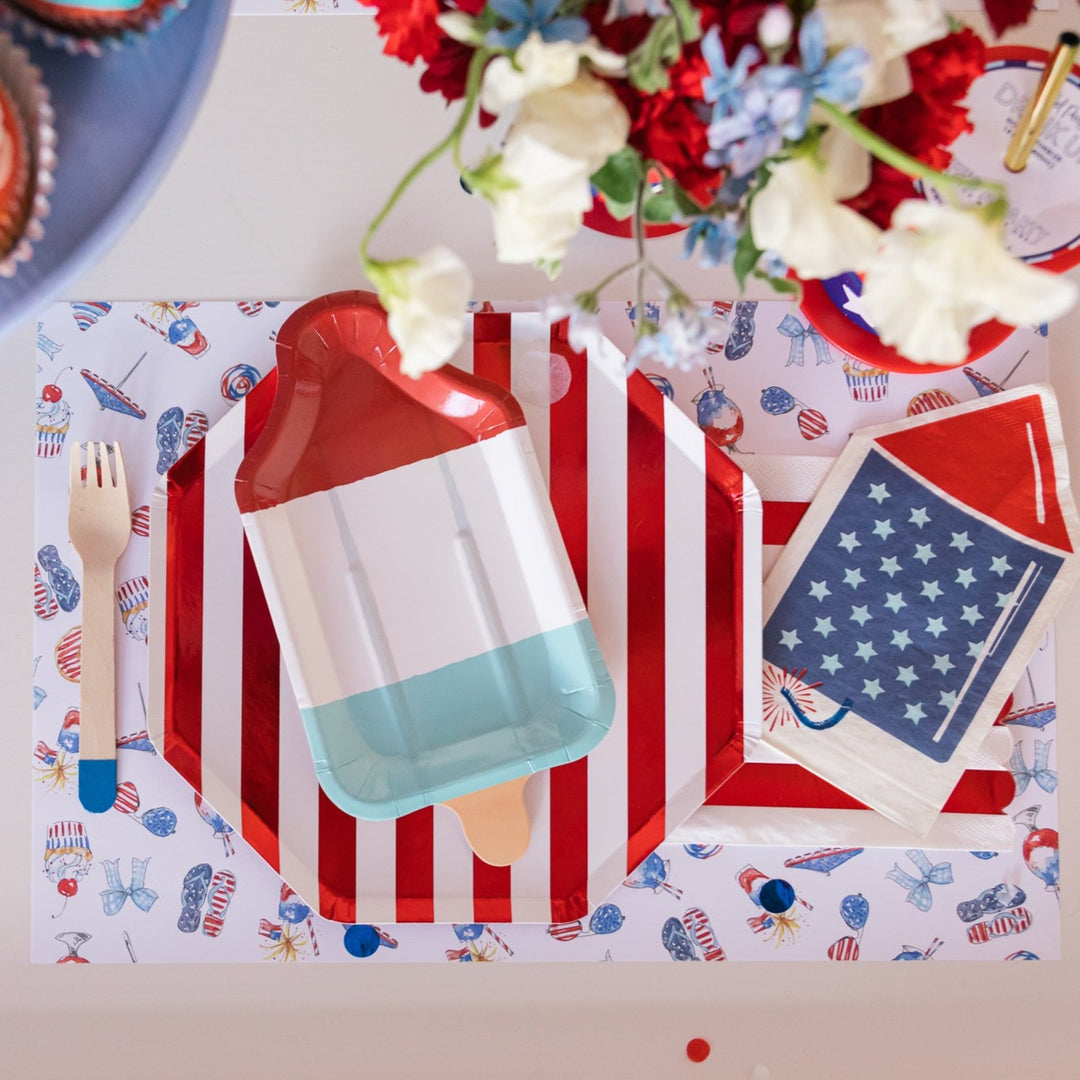 HANDPAINTED 4TH OF JULY ICONS PLACEMATS Rosanne Beck Collections Bonjour Fete - Party Supplies