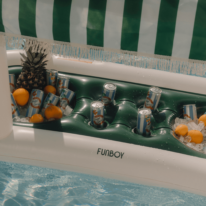 Inflatable Pool Bar, Green Cabana Stripe