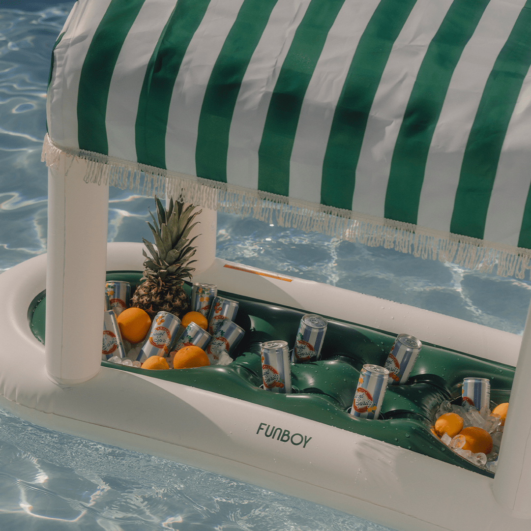Inflatable Pool Bar, Green Cabana Stripe