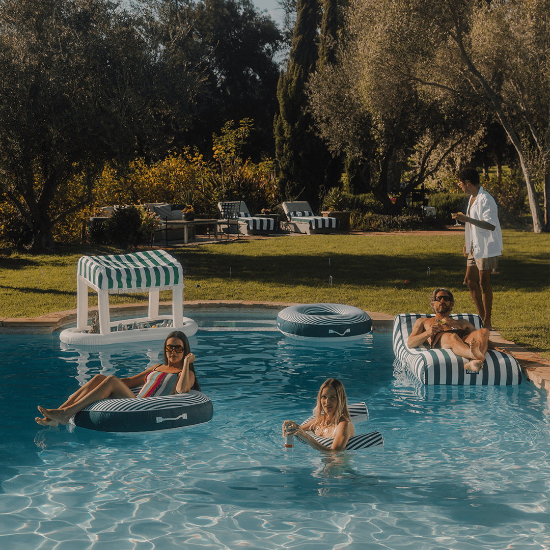 Inflatable Pool Bar, Green Cabana Stripe