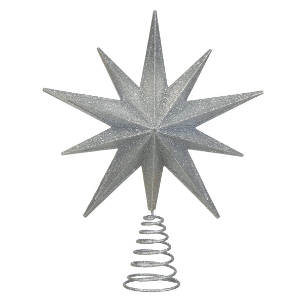 12" Lit Silver Glitter Star Tree Topper Old World Christmas 12 / 50030 12" Lit Silver Glitter Star Tree Topper Bonjour Fete - Party Supplies