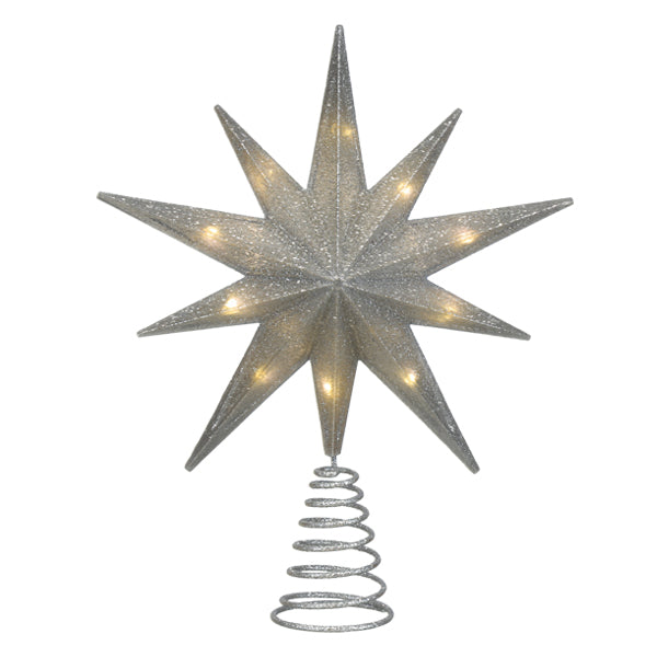 12" Lit Silver Glitter Star Tree Topper Old World Christmas 12 / 50030 12" Lit Silver Glitter Star Tree Topper Bonjour Fete - Party Supplies