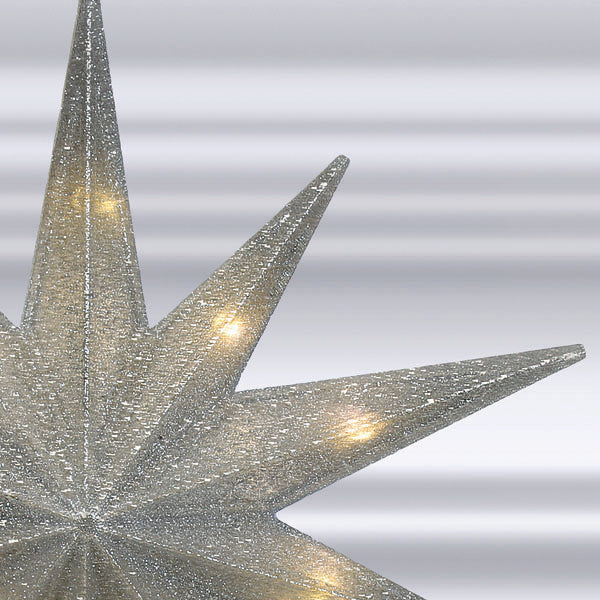 12" Lit Silver Glitter Star Tree Topper Old World Christmas 12 / 50030 12" Lit Silver Glitter Star Tree Topper Bonjour Fete - Party Supplies