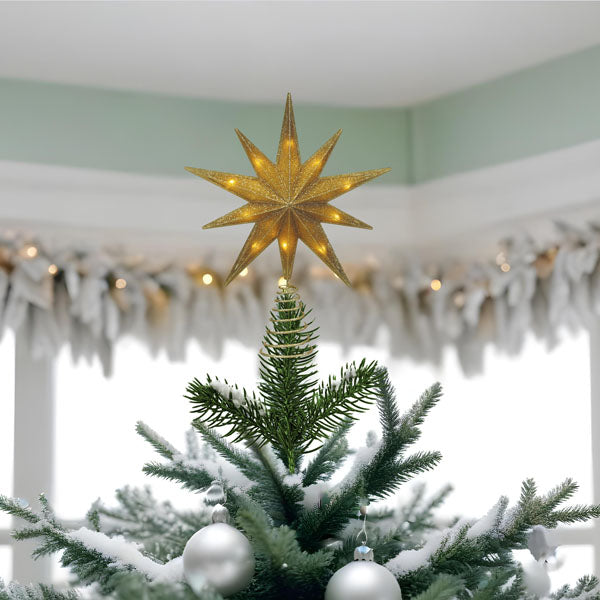 12" Lit Gold Glitter Star Tree Topper Old World Christmas 12 / 50031 12" Lit Gold Glitter Star Tree Topper Bonjour Fete - Party Supplies