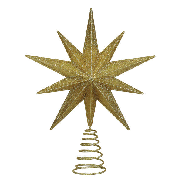 12" Lit Gold Glitter Star Tree Topper Old World Christmas 12 / 50031 12" Lit Gold Glitter Star Tree Topper Bonjour Fete - Party Supplies