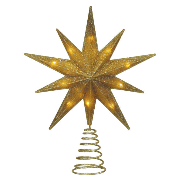 12" Lit Gold Glitter Star Tree Topper Old World Christmas 12 / 50031 12" Lit Gold Glitter Star Tree Topper Bonjour Fete - Party Supplies