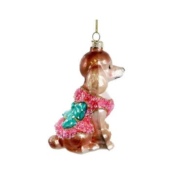DOG WITH PINK VEST GLASS ORNAMENT - Bonjour Fête 